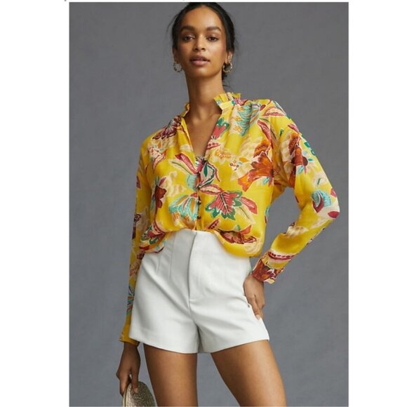 Anthropologie Pilcro Button-Down Long Sleeves Blouse With Ruffled Collar 2X - Picture 1 of 12